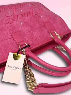 NWT Juicy Couture Beach Couture Tote Bag Pink Flash Terry Cloth Rhinestone Y2K